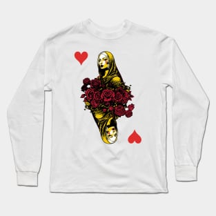 Queen Of Hearts Modern Classic Playing Card Long Sleeve T-Shirt